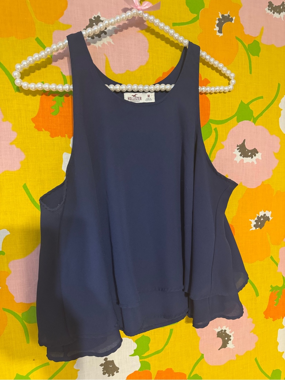 Hollister Navy Layered Chiffon top